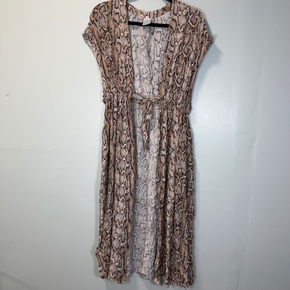 Kona Sol Snakeskin Print Duster Swimsuit Cover Up Brown‎ Tan S/M